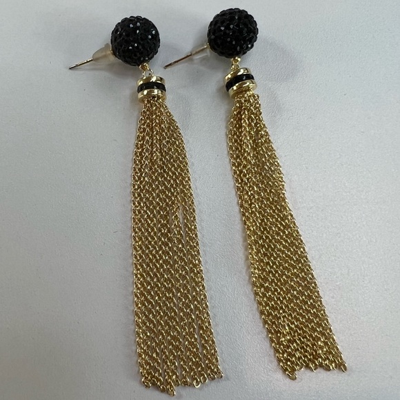 Black and Gold Chain Tassel Earrings - Picture 1 of 8